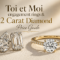Toi et Moi engagement rings & 2 Carat Diamond Price Guide